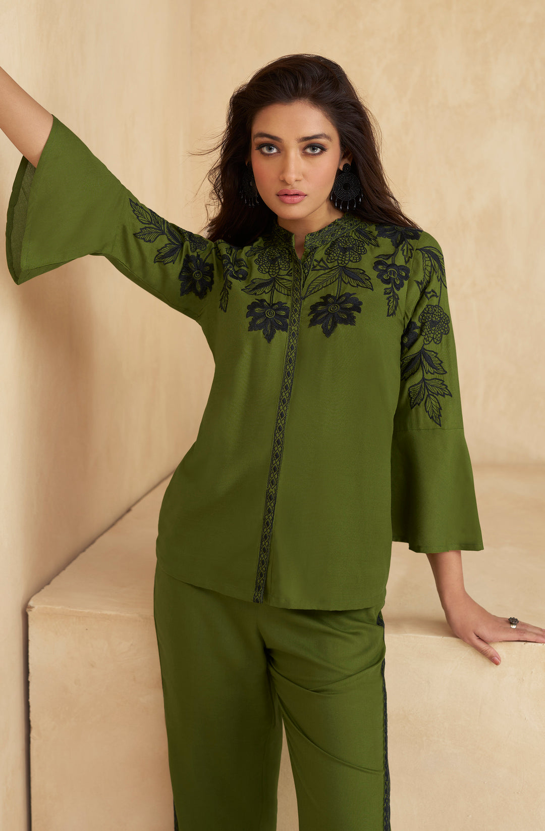 WINNY MOSS GREEN EMBROIDERY CO-ORD SET