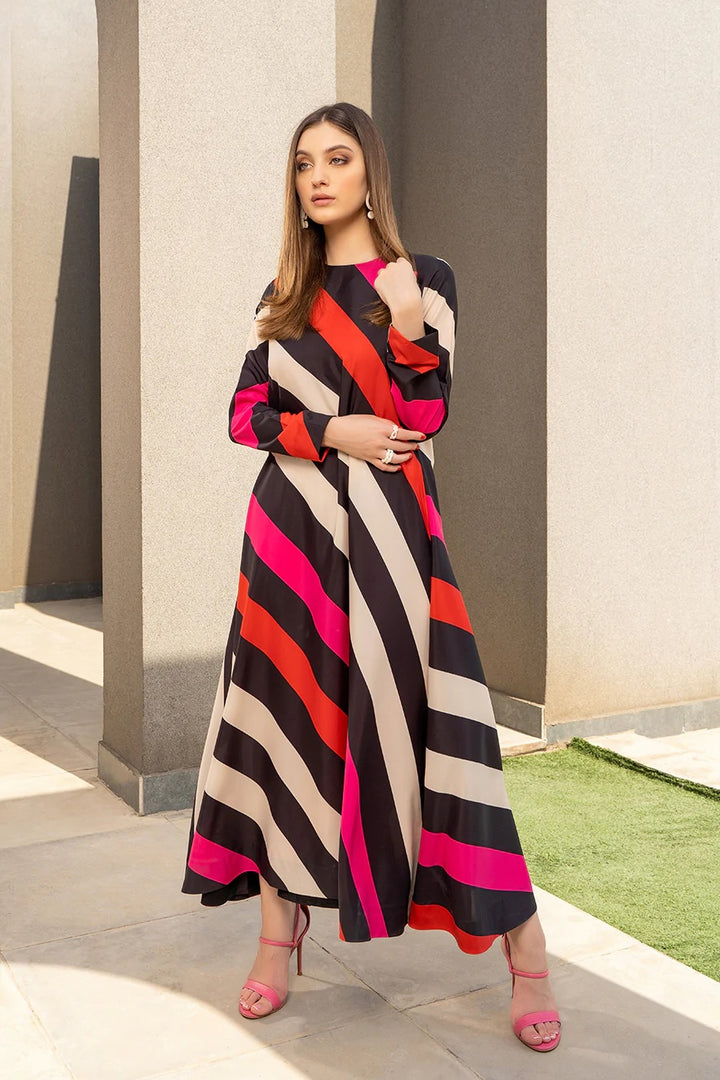 Laurel Black Vibrant Stripe Dress