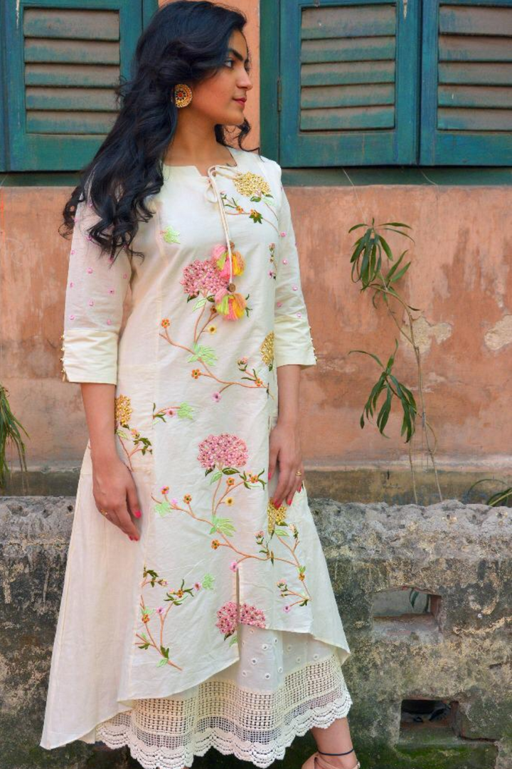 2 pc layered full embroidered dress