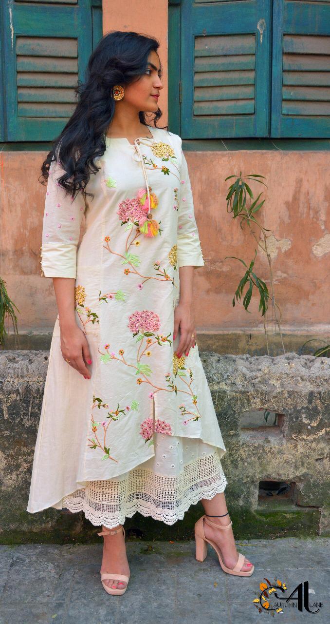 2 pc layered full embroidered dress