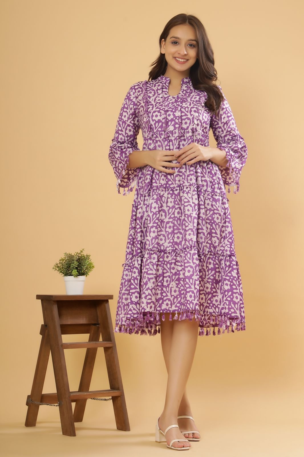 Oxen Purple Batik Printed Cotton Dress