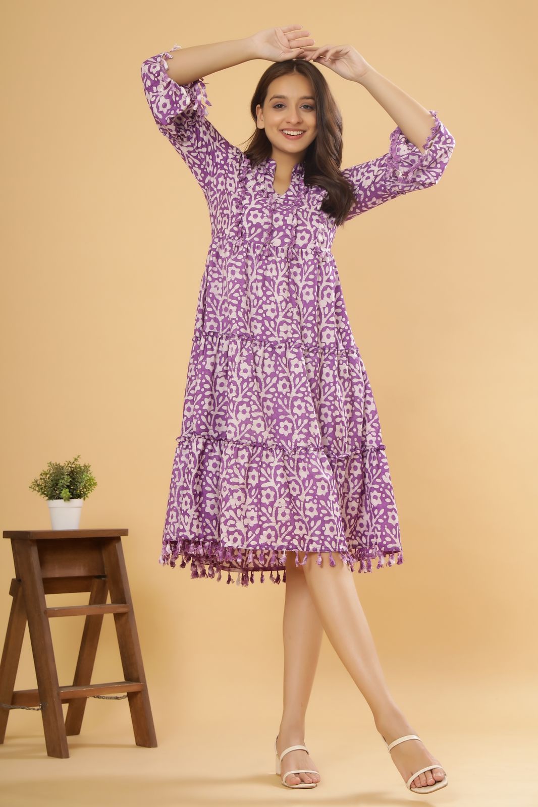 Oxen Purple Batik Printed Cotton Dress