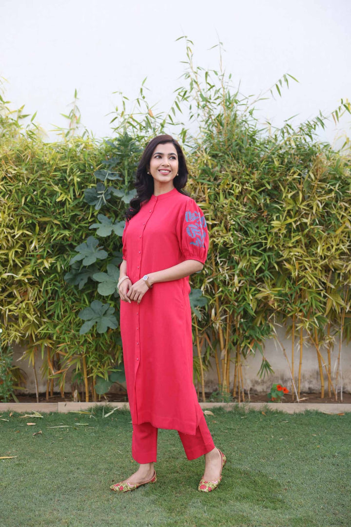 Rubina Red Embroidery Cotton Co-ord Set