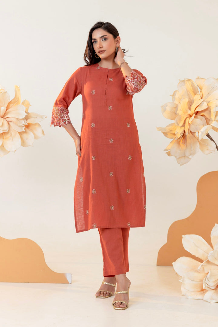 Purna cider embroidery cotton Kurta pant set