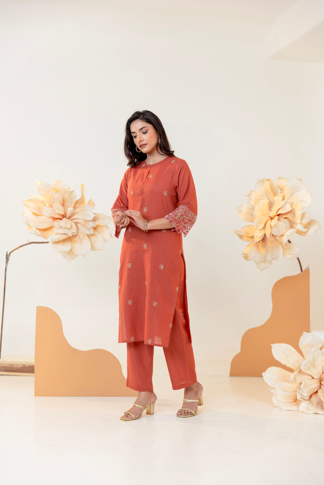 Purna cider embroidery cotton Kurta pant set