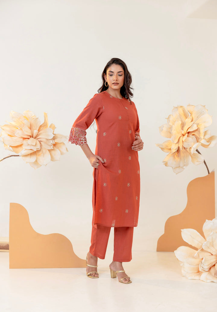 Purna cider embroidery cotton Kurta pant set