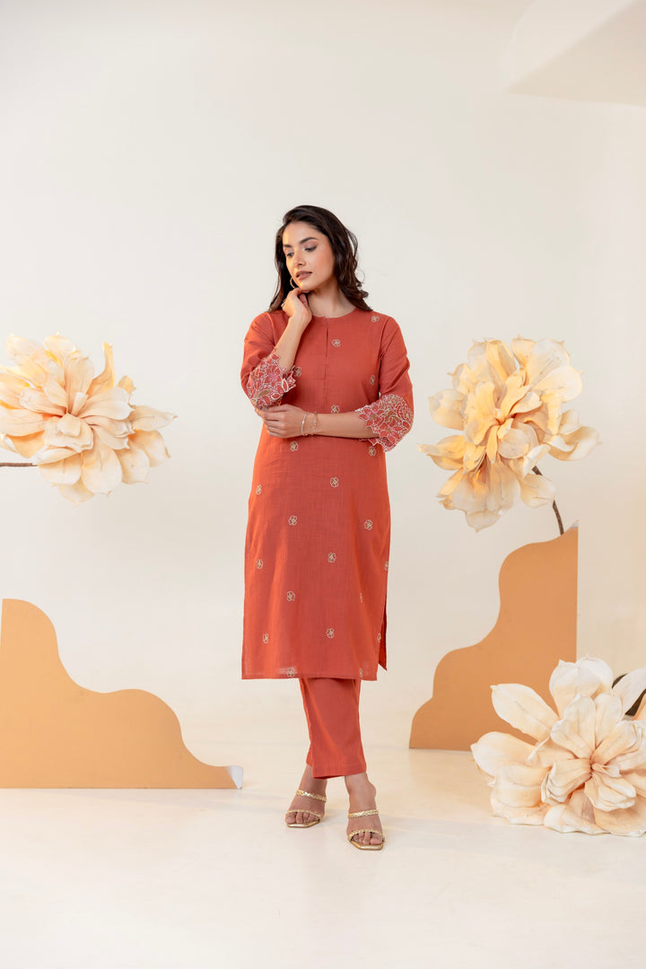 Purna cider embroidery cotton Kurta pant set