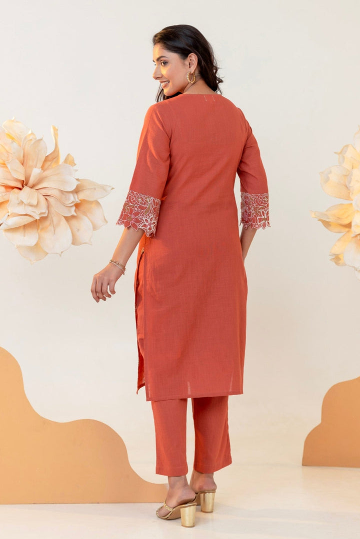 Purna cider embroidery cotton Kurta pant set