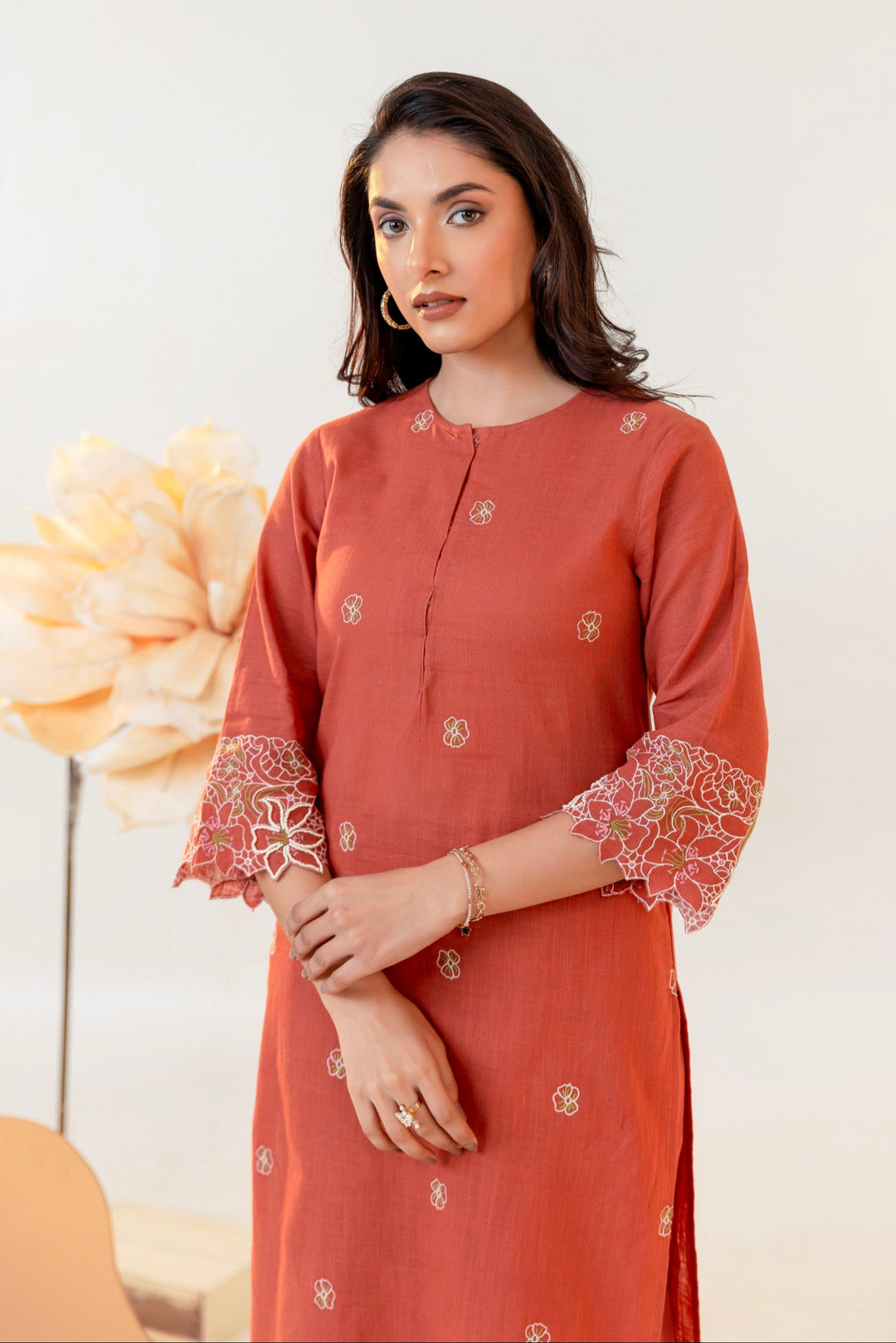 Purna cider embroidery cotton Kurta pant set