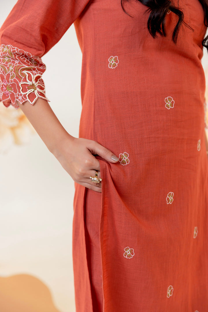 Purna cider embroidery cotton Kurta pant set