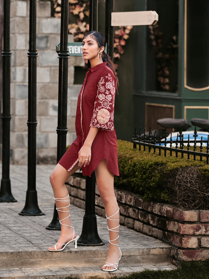 Brooklyn Mulberry Embroidery Shirt Dress