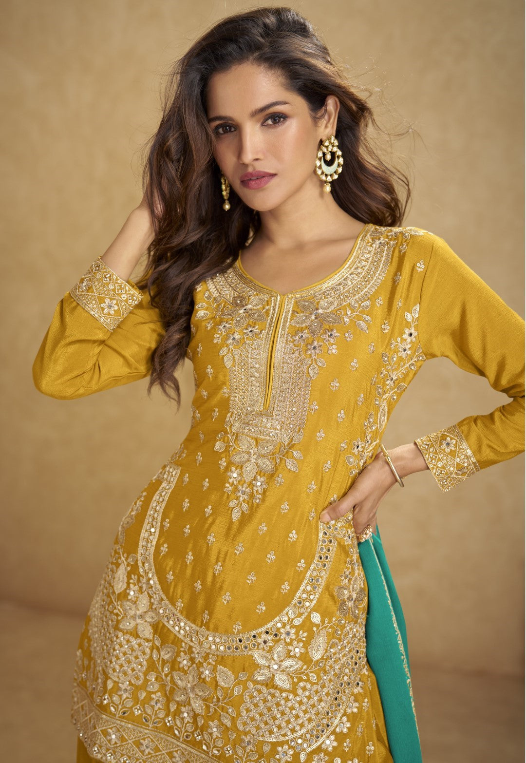 Imli marigold full work suit set