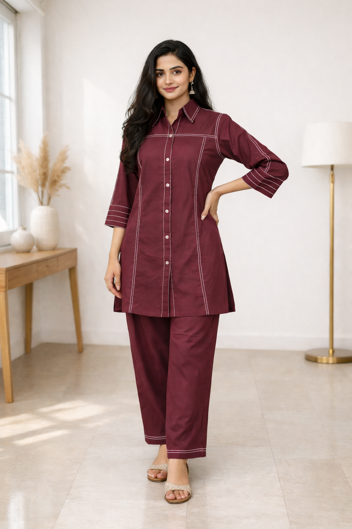 Akshara Merlot Cotton Co-ord Set