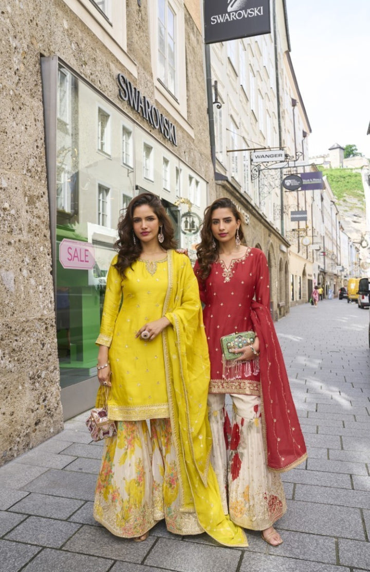 Gerua Scarlet heavy sharara set