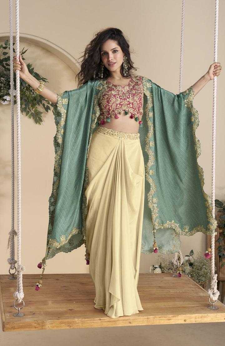 Amulya Sunshine Fusion Wear Drape skirt Set