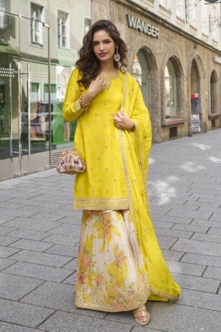 Gerua amber full work sharara set