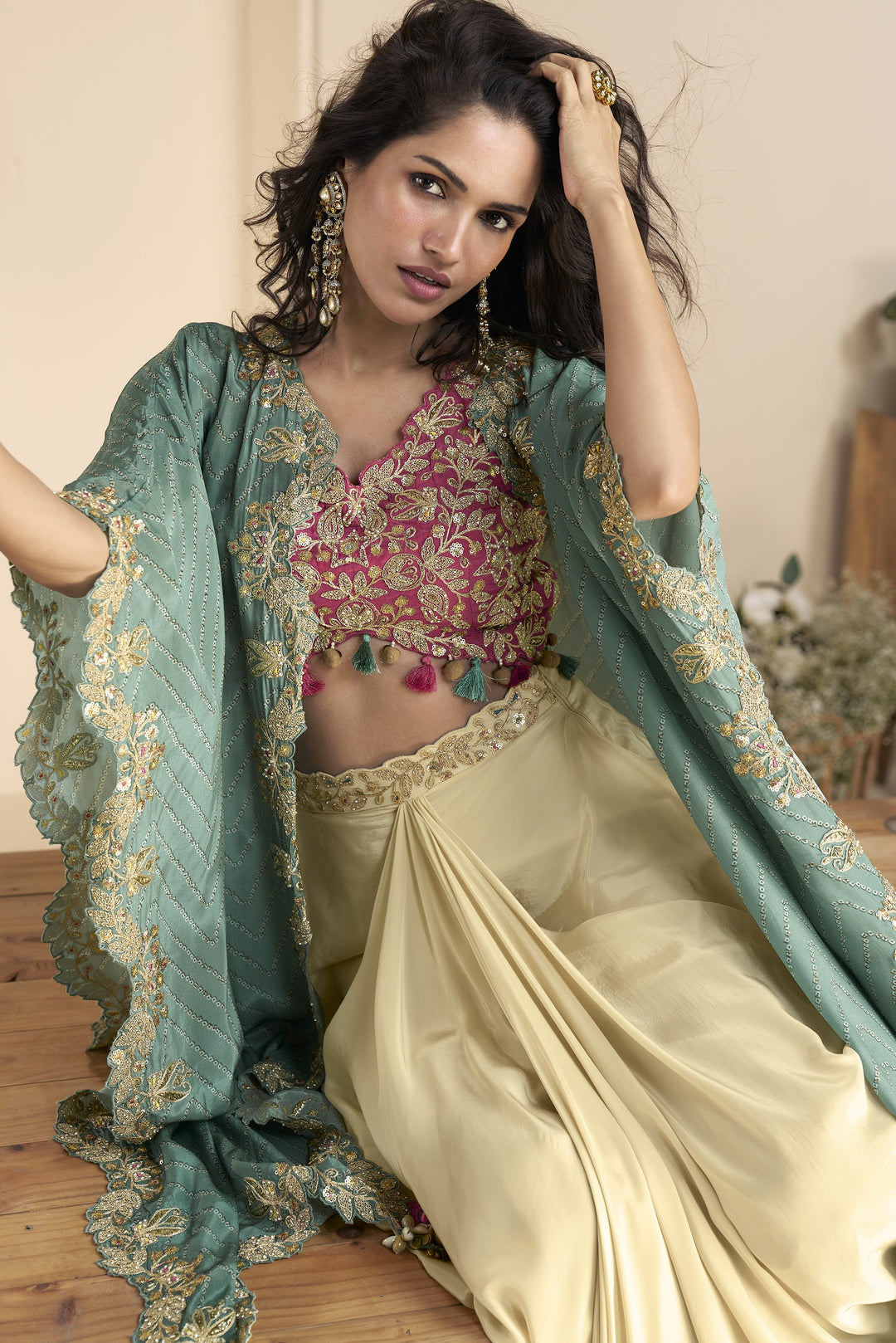 Amulya Sunshine Fusion Wear Drape skirt Set