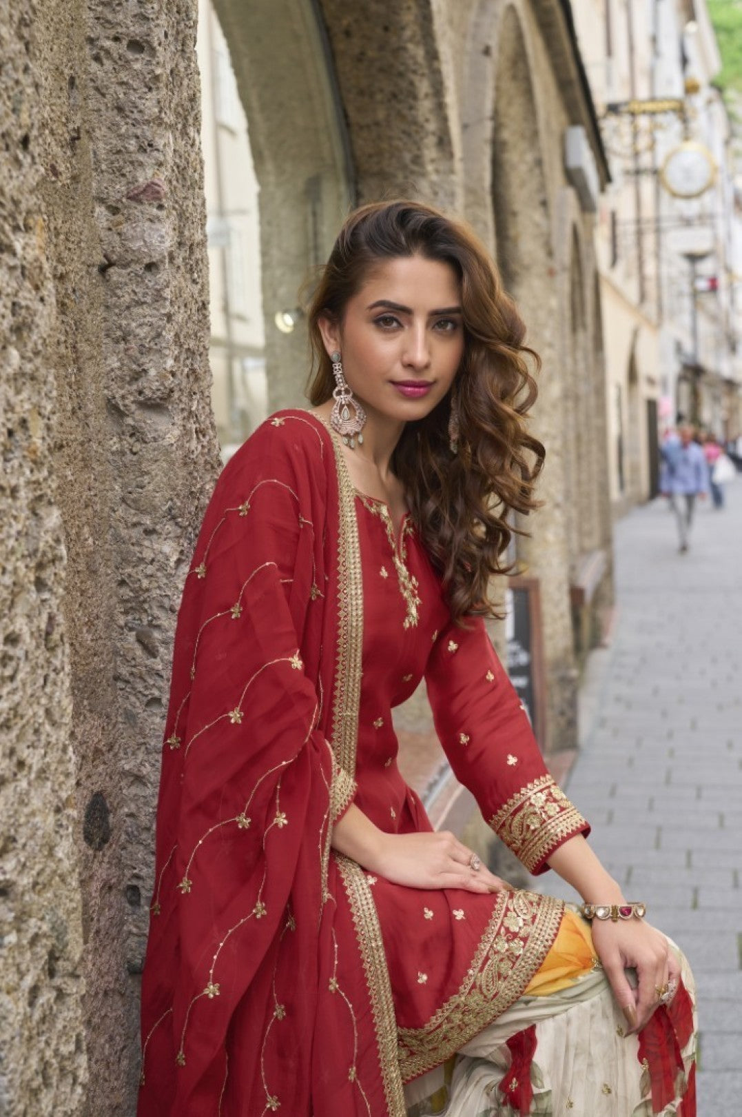 Gerua Scarlet heavy sharara set