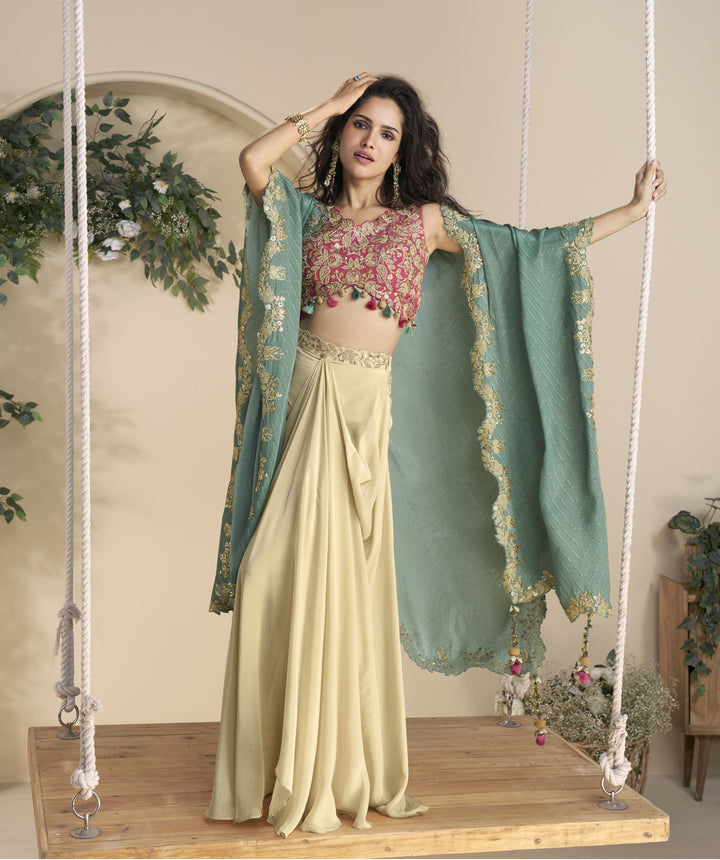 Amulya Sunshine Fusion Wear Drape skirt Set