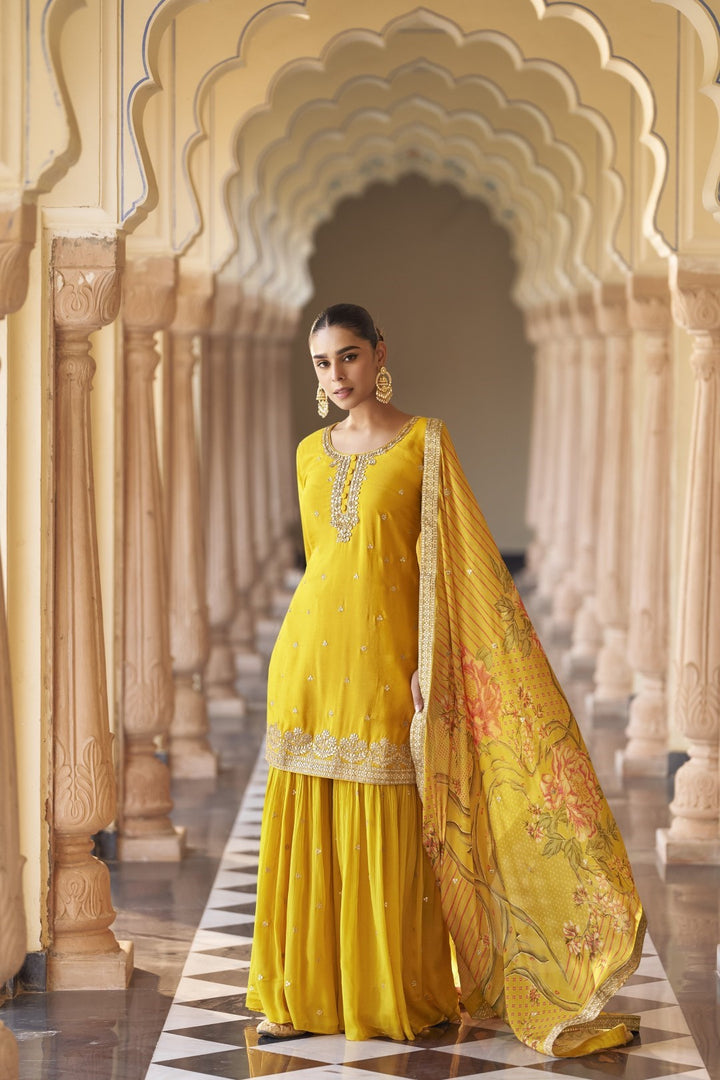 Umaira Canary full work gharara suit set