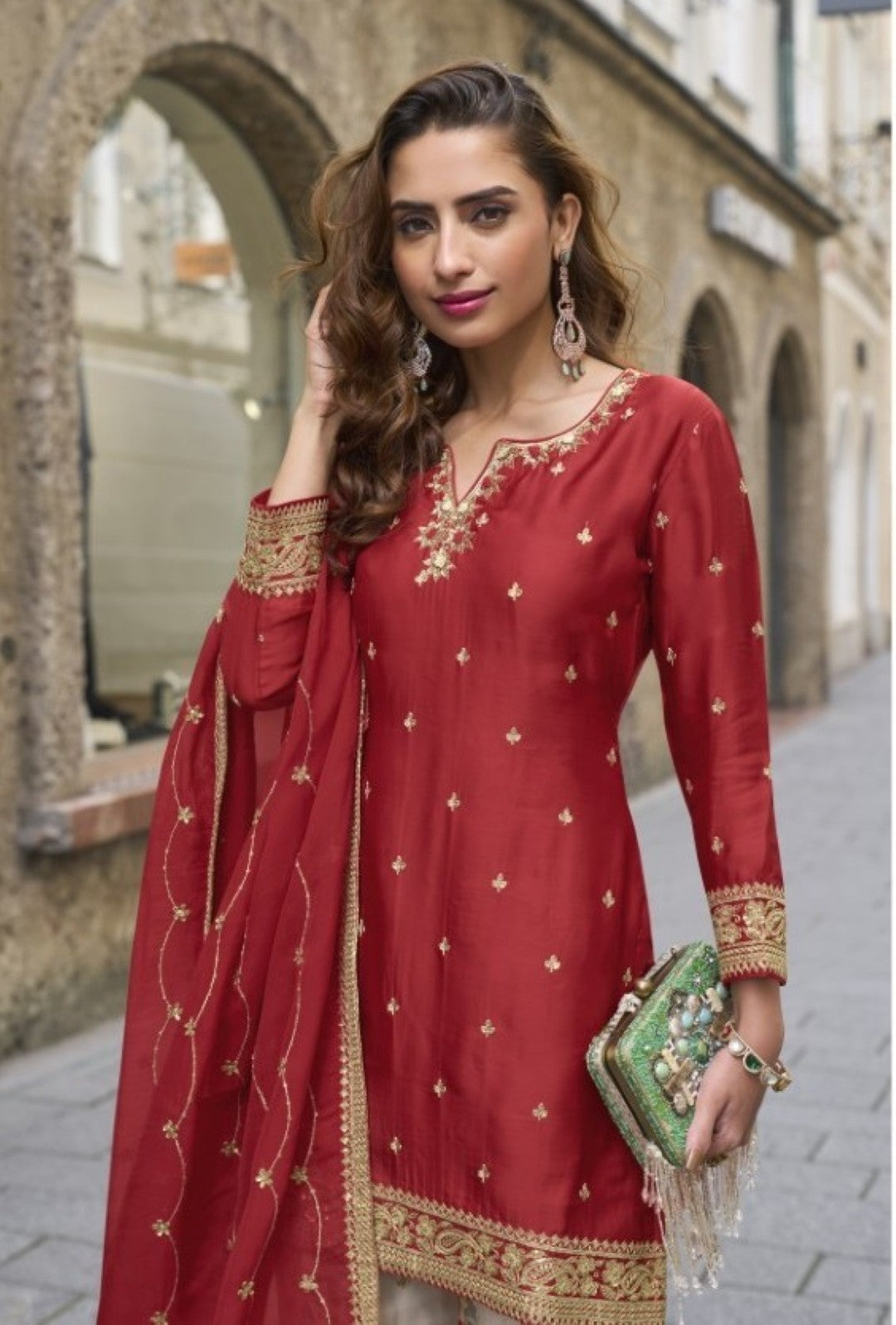 Gerua Scarlet heavy sharara set