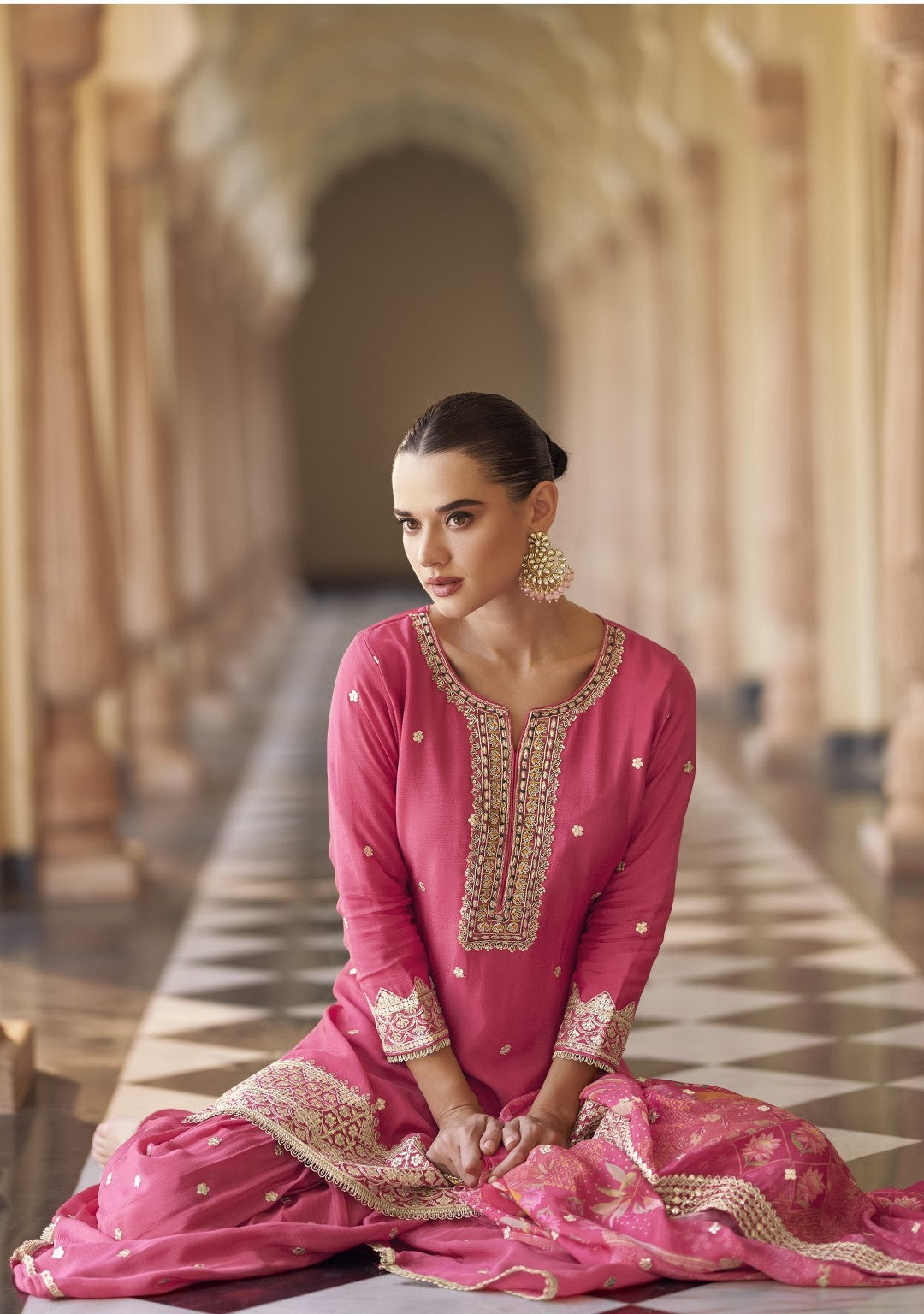 Umaira Rouge full work gharara suit set