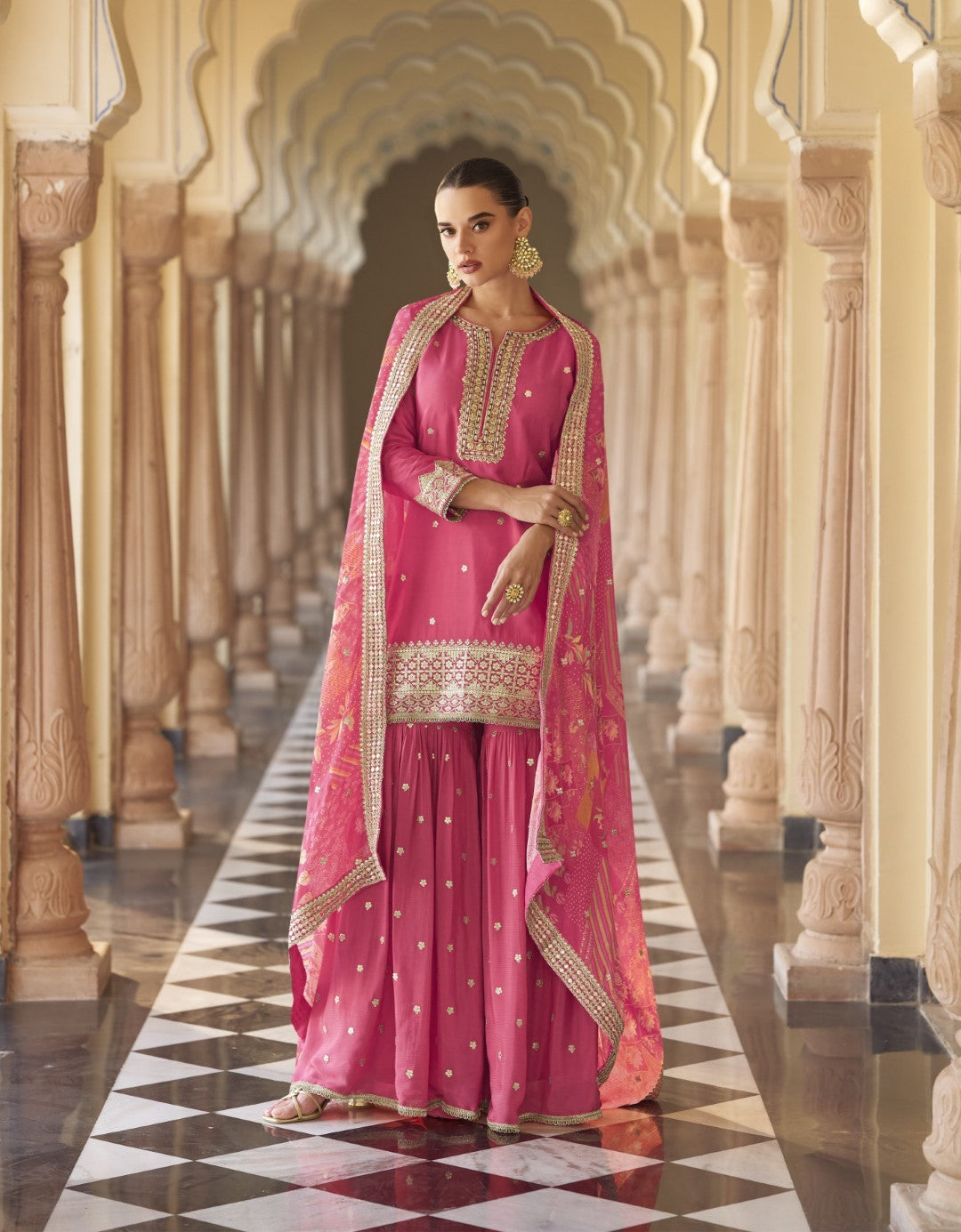 Umaira Rouge full work gharara suit set