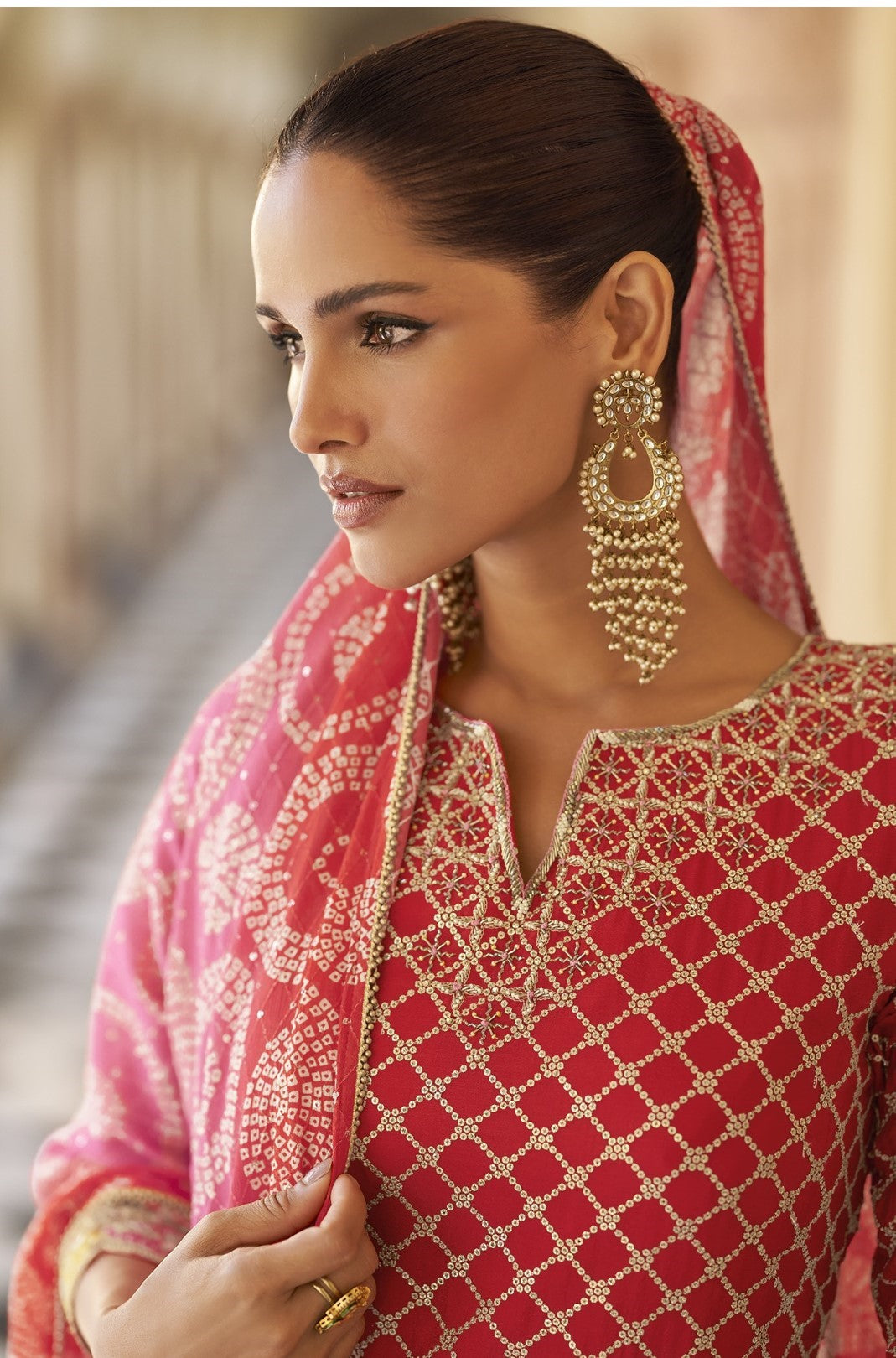 Umaira Crimson full work gharara suit set