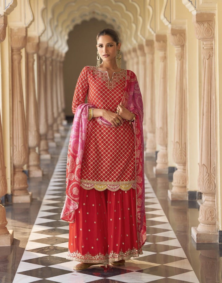 Umaira Crimson full work gharara suit set
