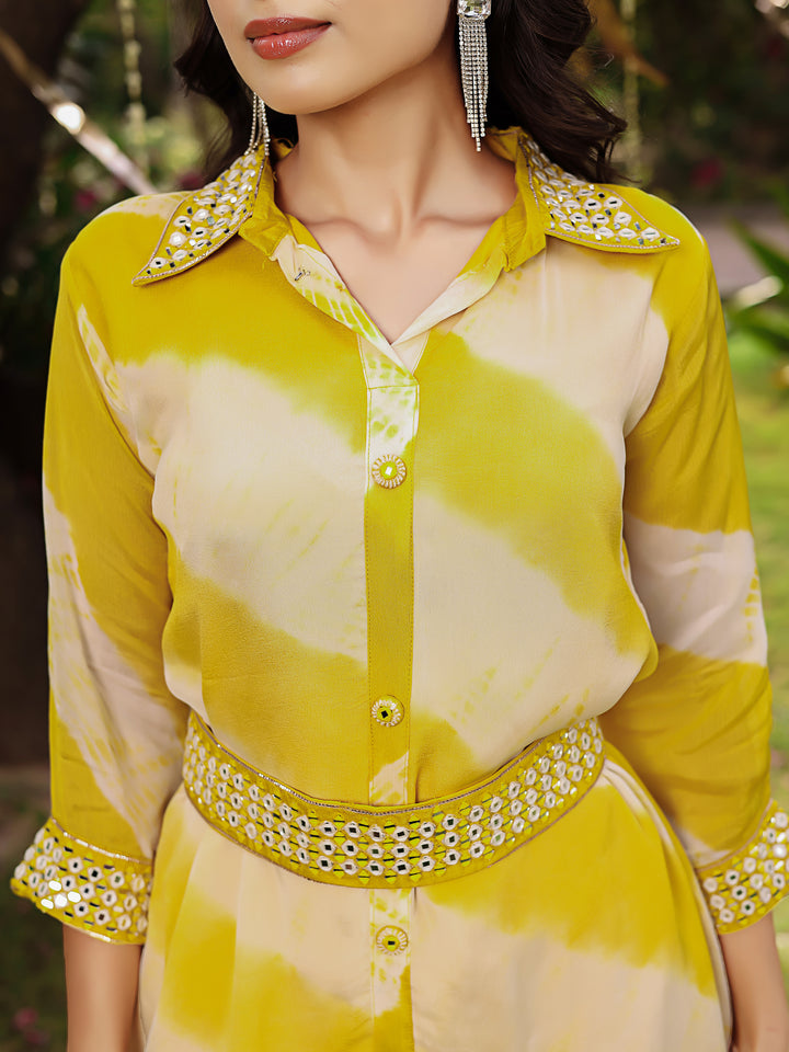 Rutuja Premium Yellow Muslin Co-Ord Set with Handwork Belt