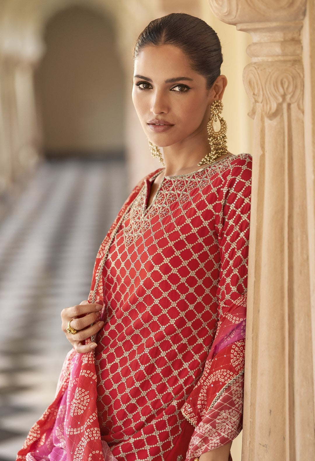 Umaira Crimson full work gharara suit set