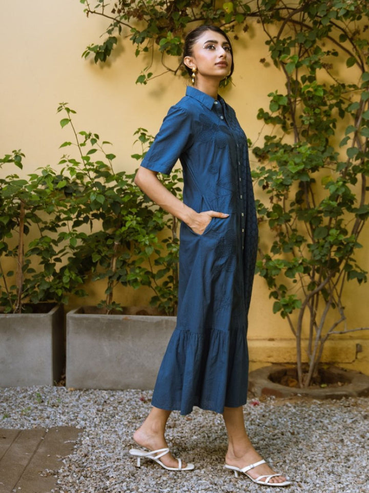 Ravya azure embroidery cotton dress