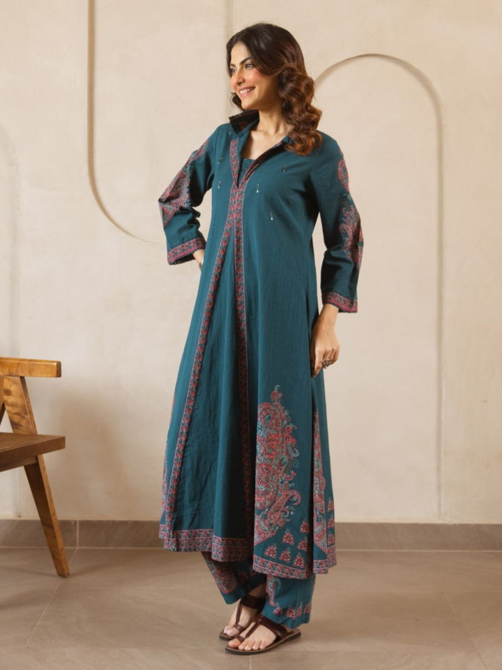 Karen cyan printed kurta pant set