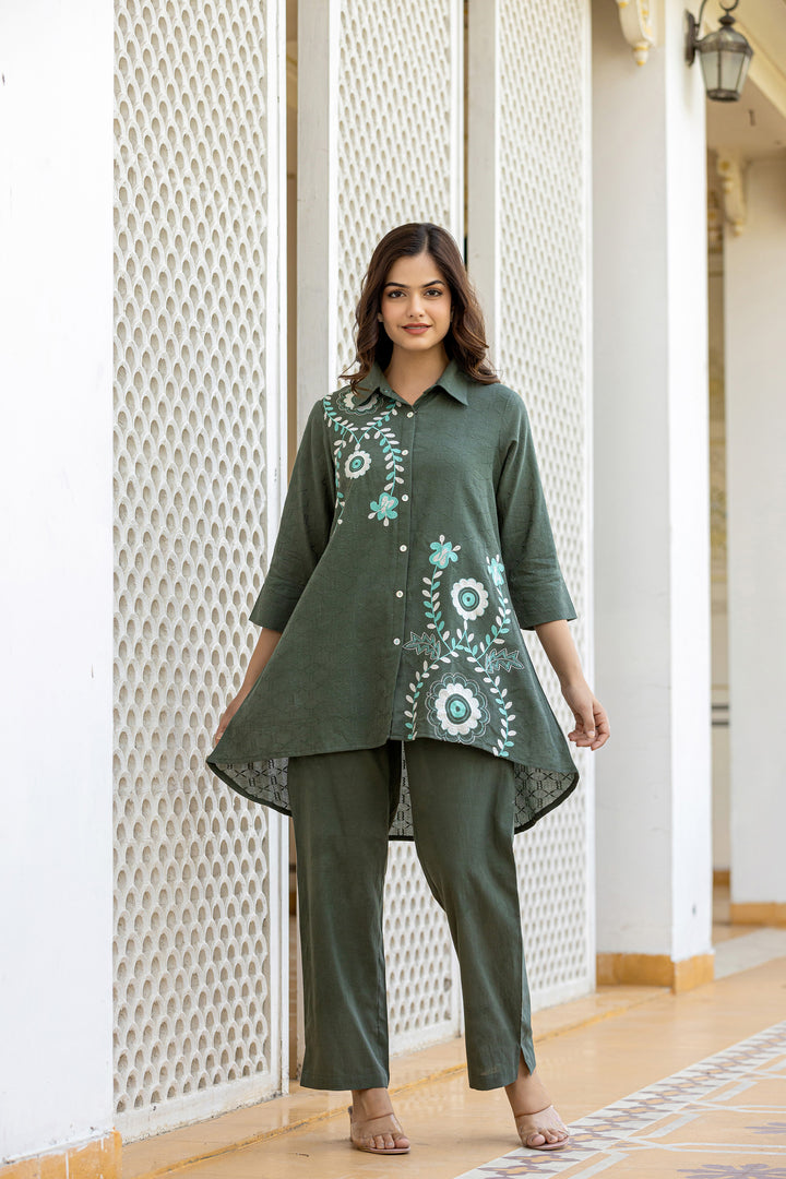 Teresa Olive Embroidery Cotton Co-ord Set