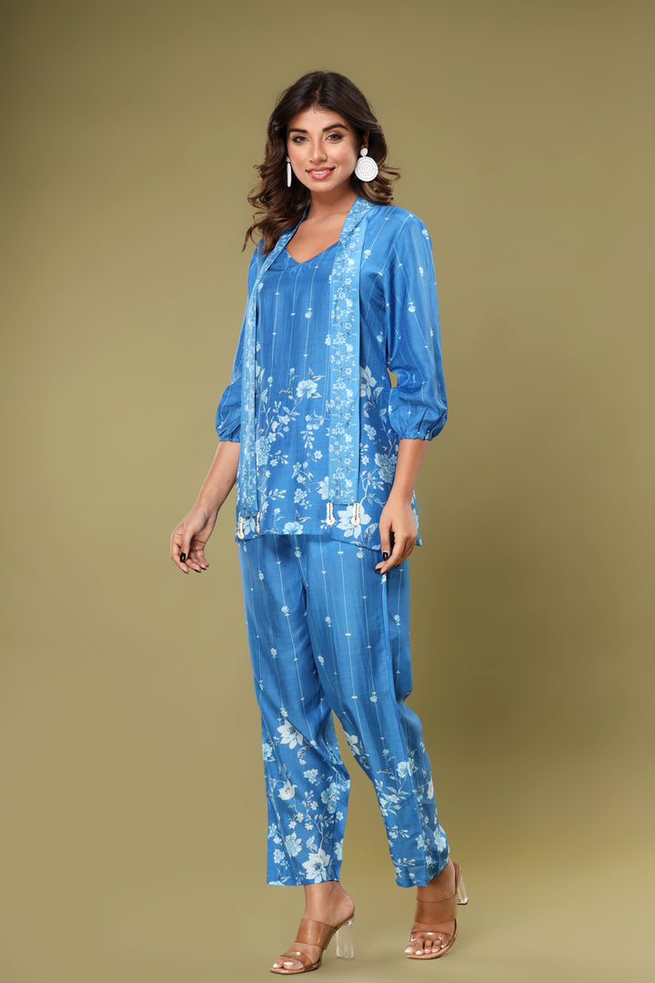 Roshni Indigo Muslin Co-ord Set