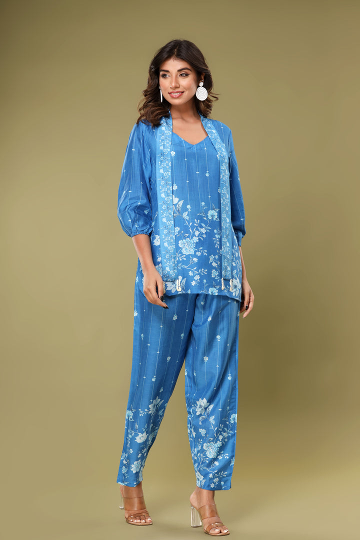 Roshni Indigo Muslin Co-ord Set