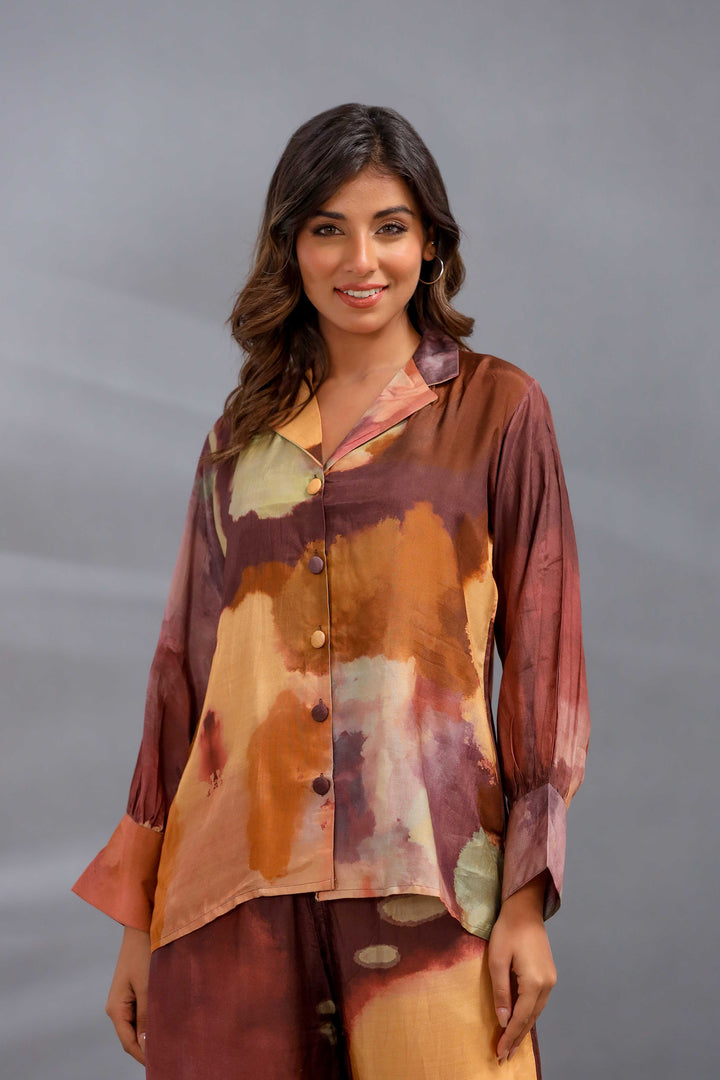 Kanan Brown Abstract Muslin Co-ord Set