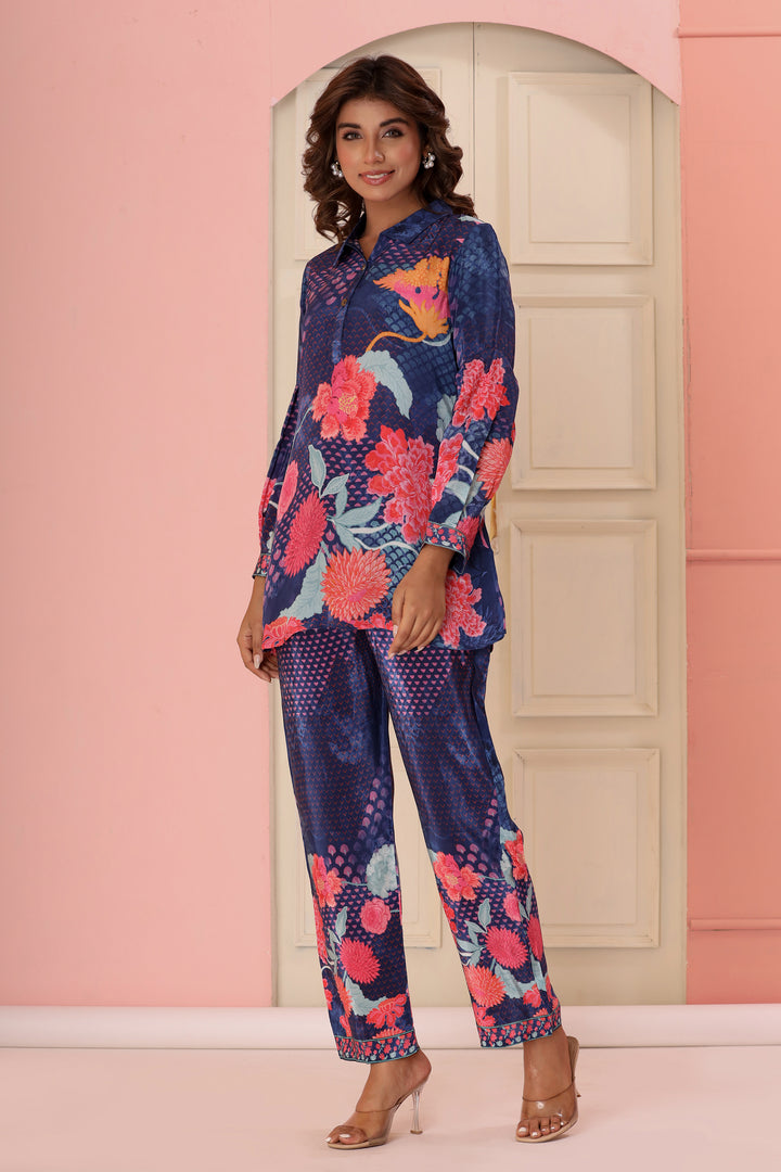 Dhwani Indigo Digital Print Pure Crepe Premium Co-ord Set