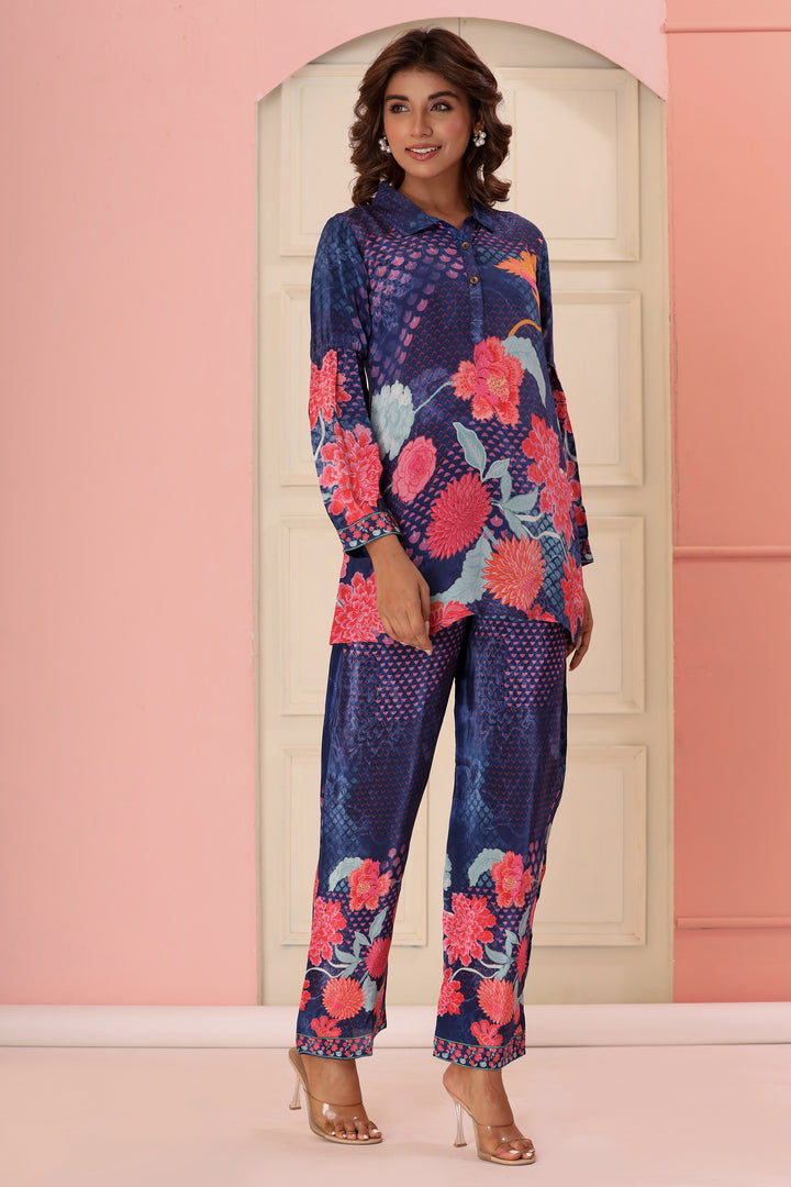 Dhwani Indigo Digital Print Pure Crepe Premium Co-ord Set