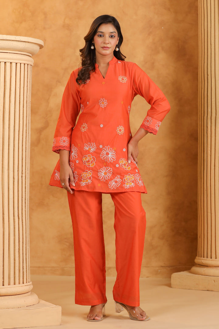 Hardik oranges embroidery co-ord Set