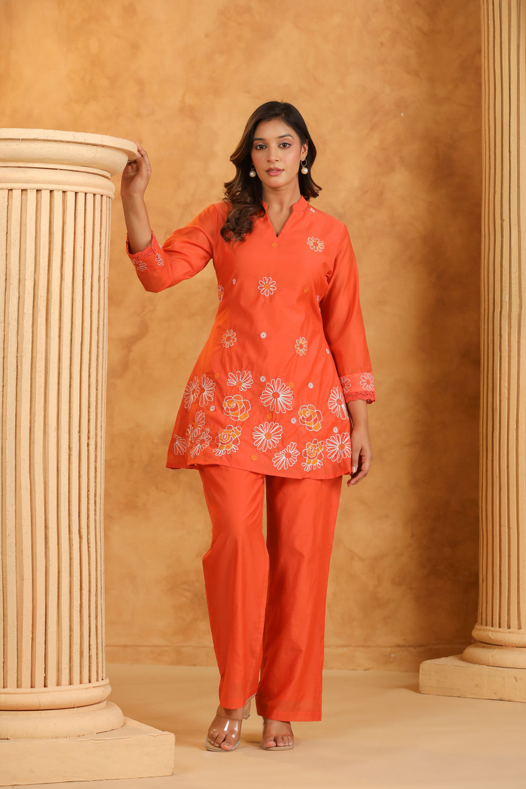 Hardik oranges embroidery co-ord Set