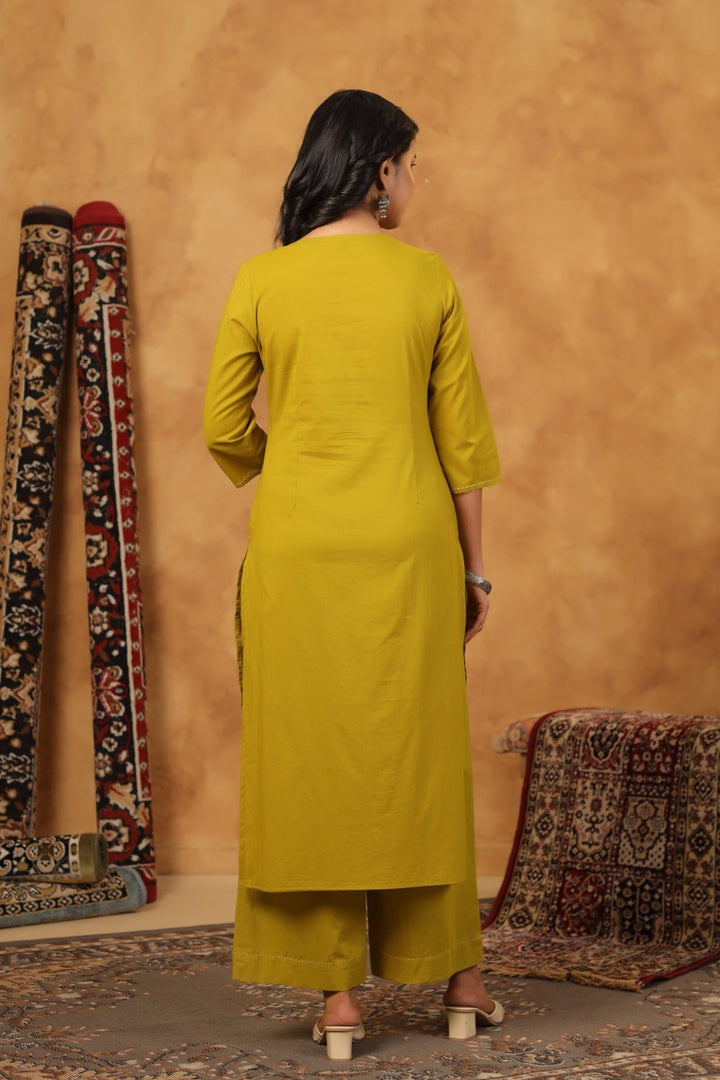 Ridhika Pear Cotton Embroidered Kurta Pant Set