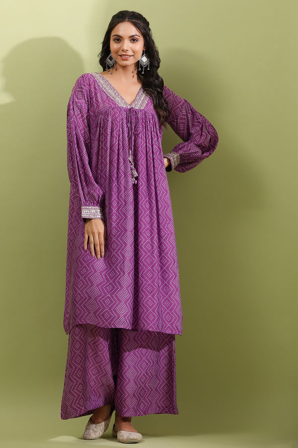 Darly Orchid Muslin Work Kurta Pant Set