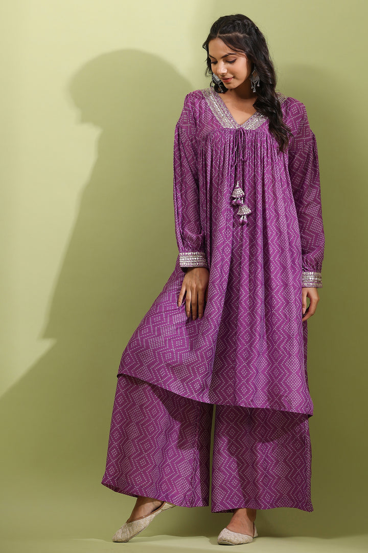 Darly Orchid Muslin Work Kurta Pant Set