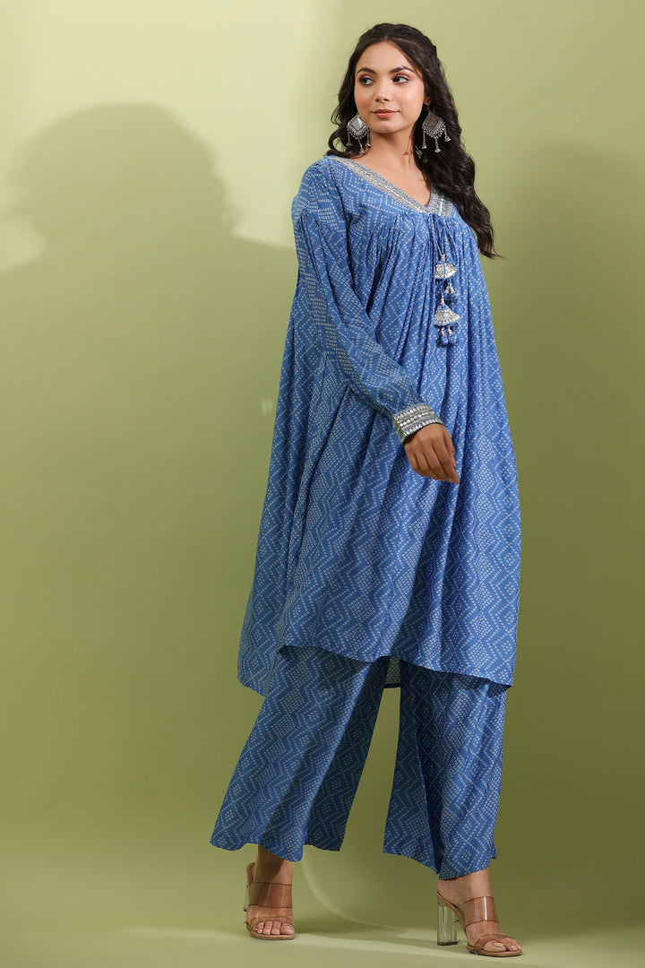 Darly Azure Muslin Work Kurta Pant Set