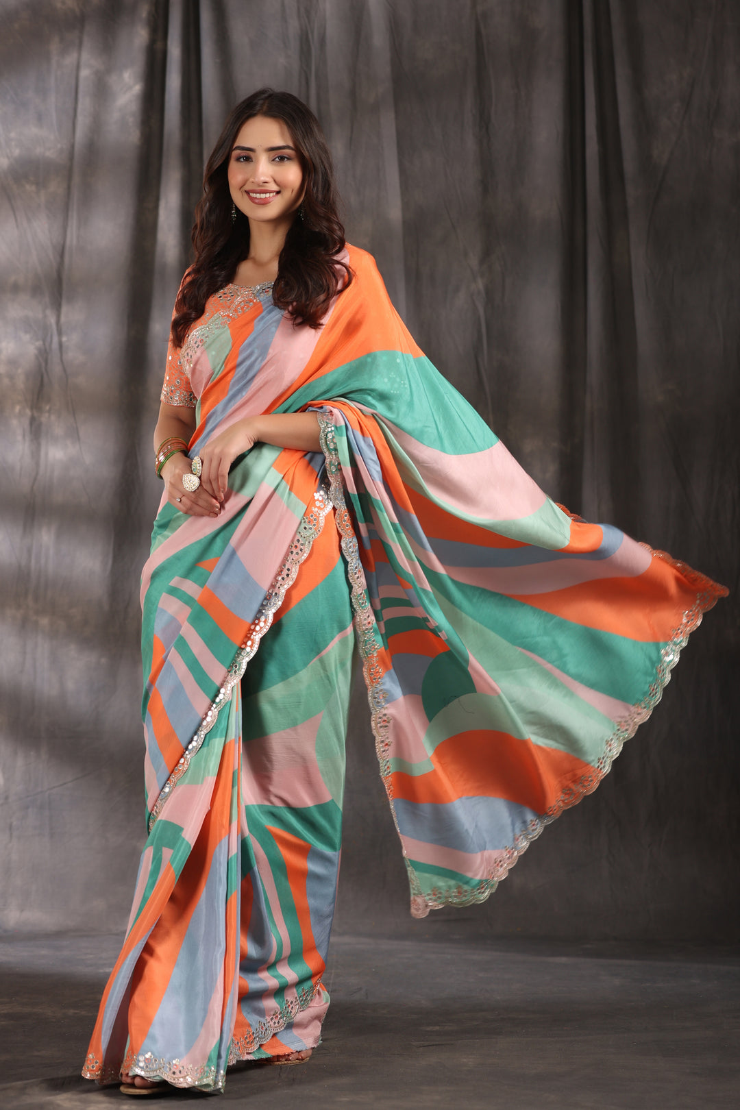 Lajja Vibe SCALLOPE MIRROR BORDER PURE CREPE SAREE