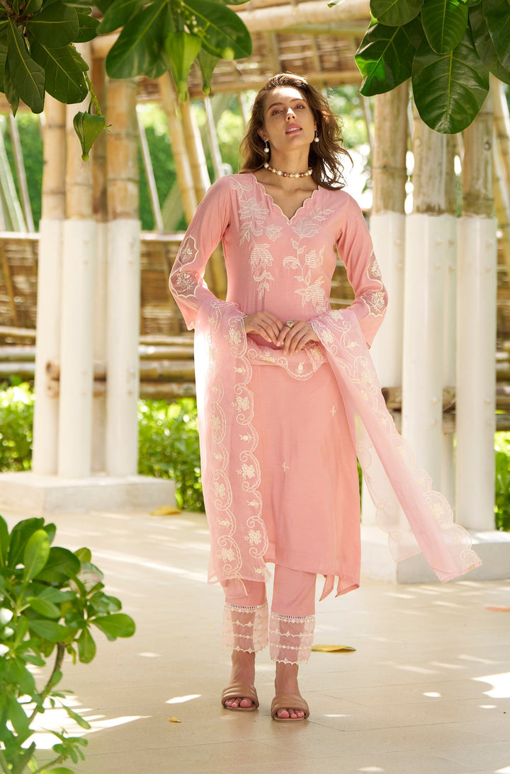 NAVJOT FLAMINGO EMBROIDERY SUIT SET