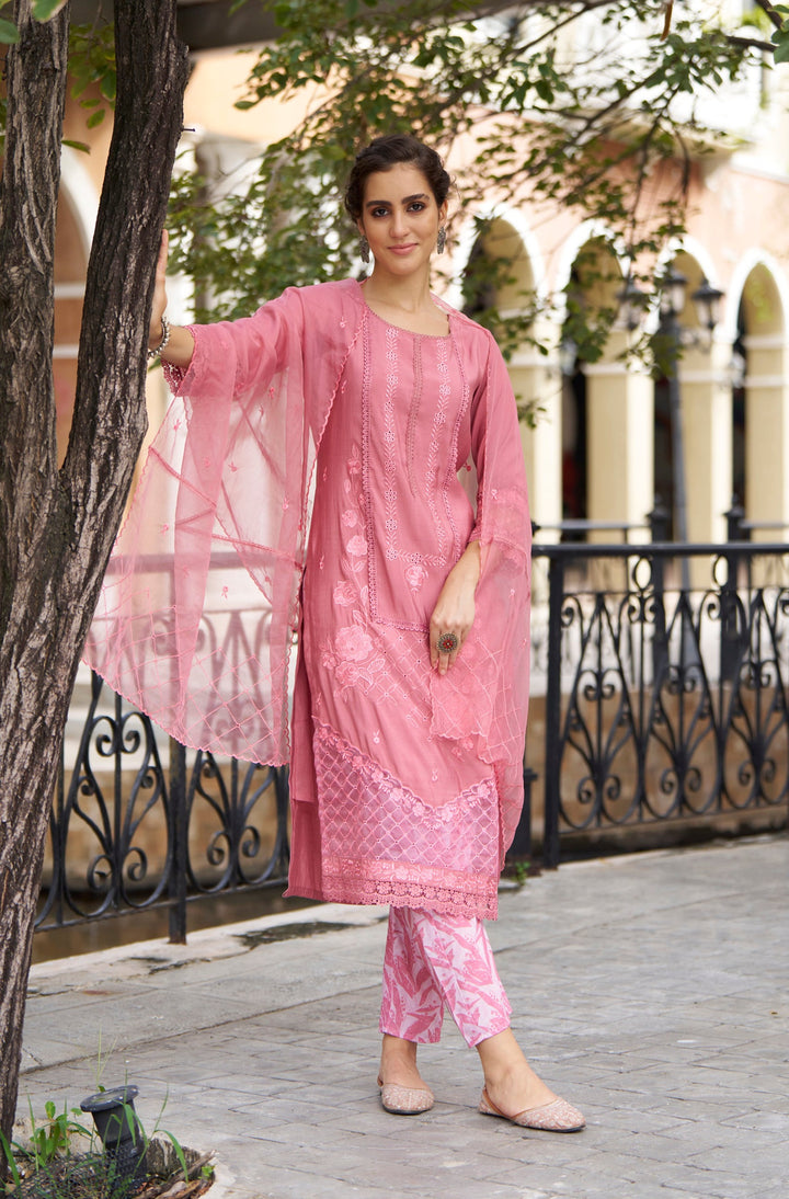 Shonak Pink Embroidery Suit Set