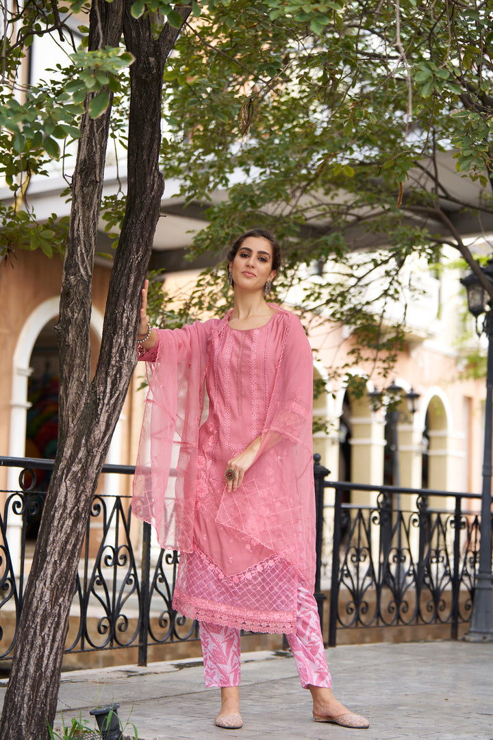 Shonak Pink Embroidery Suit Set