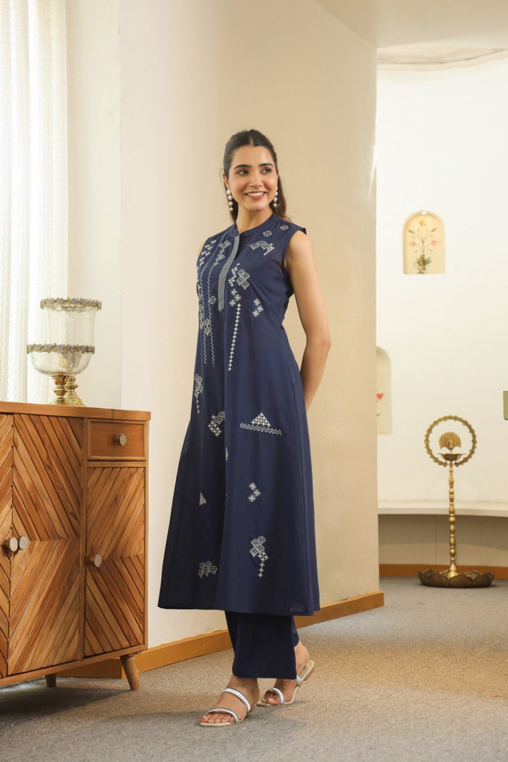 Sagarika Flax Embroidery Cotton Kurta Pant set